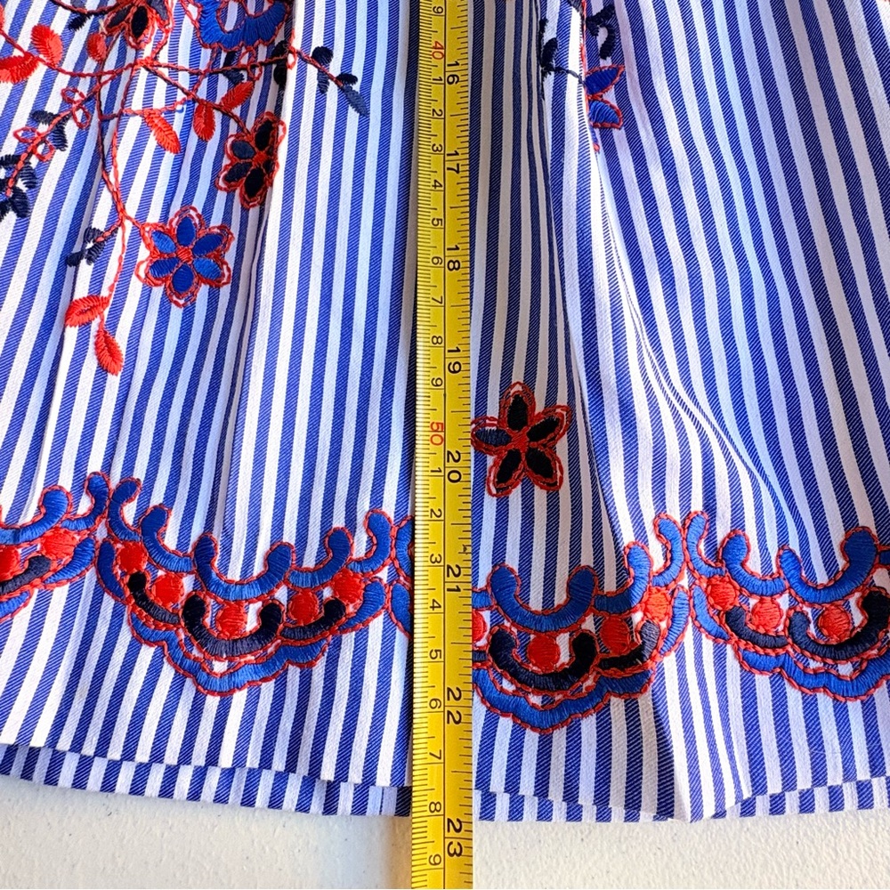 Nine West Blue White Striped & Floral Embroidered Skirt Size 6 Tie Waist A-Line - Picture 11 of 13